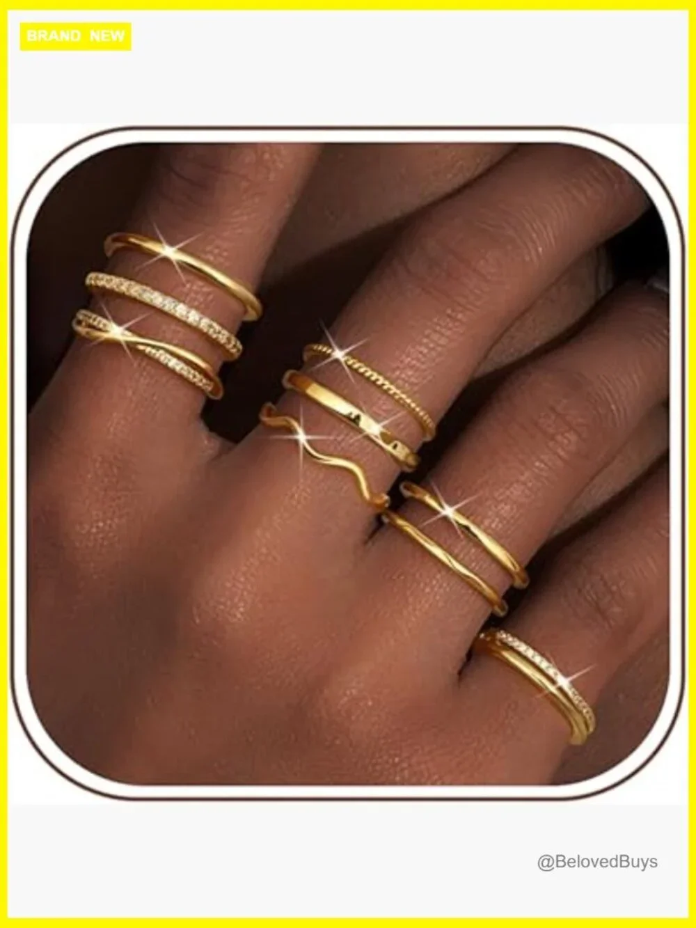 Open Adjustable Stackable Ring Set - 9 Piece Gold Plated Rings
